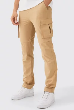 Technical Stretch Zip Off Hybrid Cargo Trousers Stone