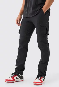 Black Technical Stretch Zip Off Hybrid Cargo Trousers