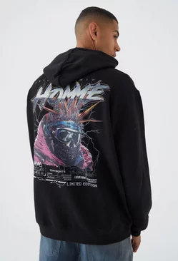 Oversized Homme Graphic Hoodie Black