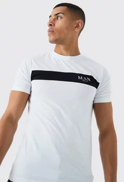 White Man Roman Muscle Fit Colour Block T-shirt
