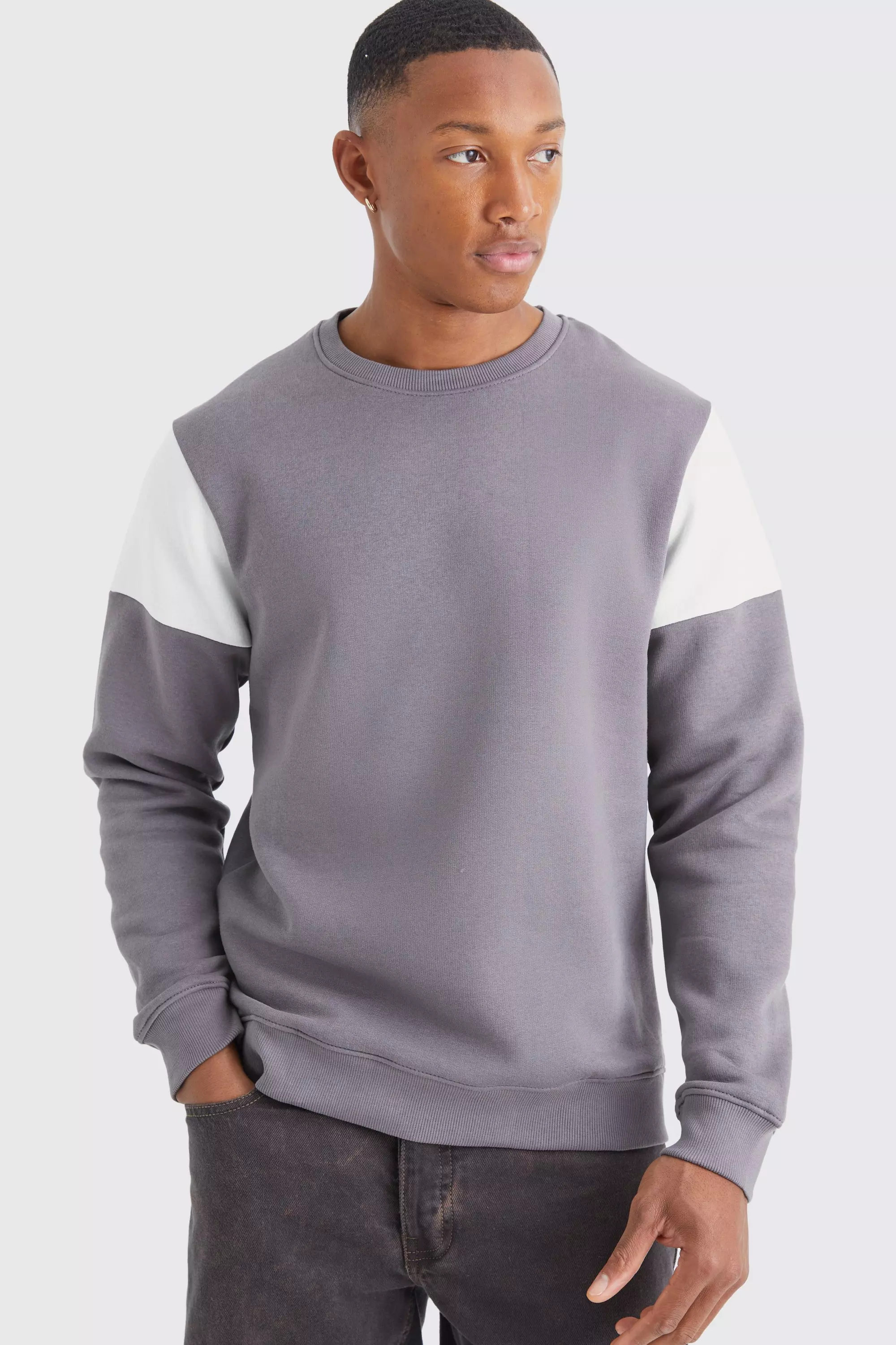 Charcoal Grey Slim Colour Block Sweatshirt