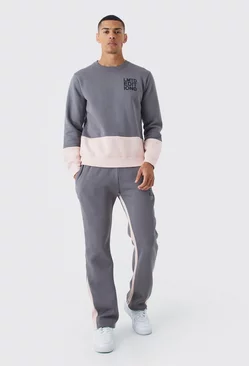 Limited Edition Slim Gusset Colour Block Tracksuit Charcoal