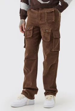 Brown Tall Fixed Waist Cord Relaxed Leg Cargo Trouser