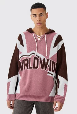 Oversized Lace Up Hockey Jumper With Hood Pink