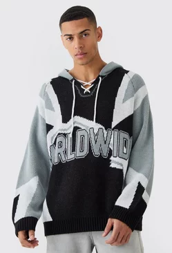 Black Oversized Lace Up Hockey Jumper With Hood