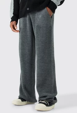 Relaxed Fit Ribbed Knitted Joggers Charcoal