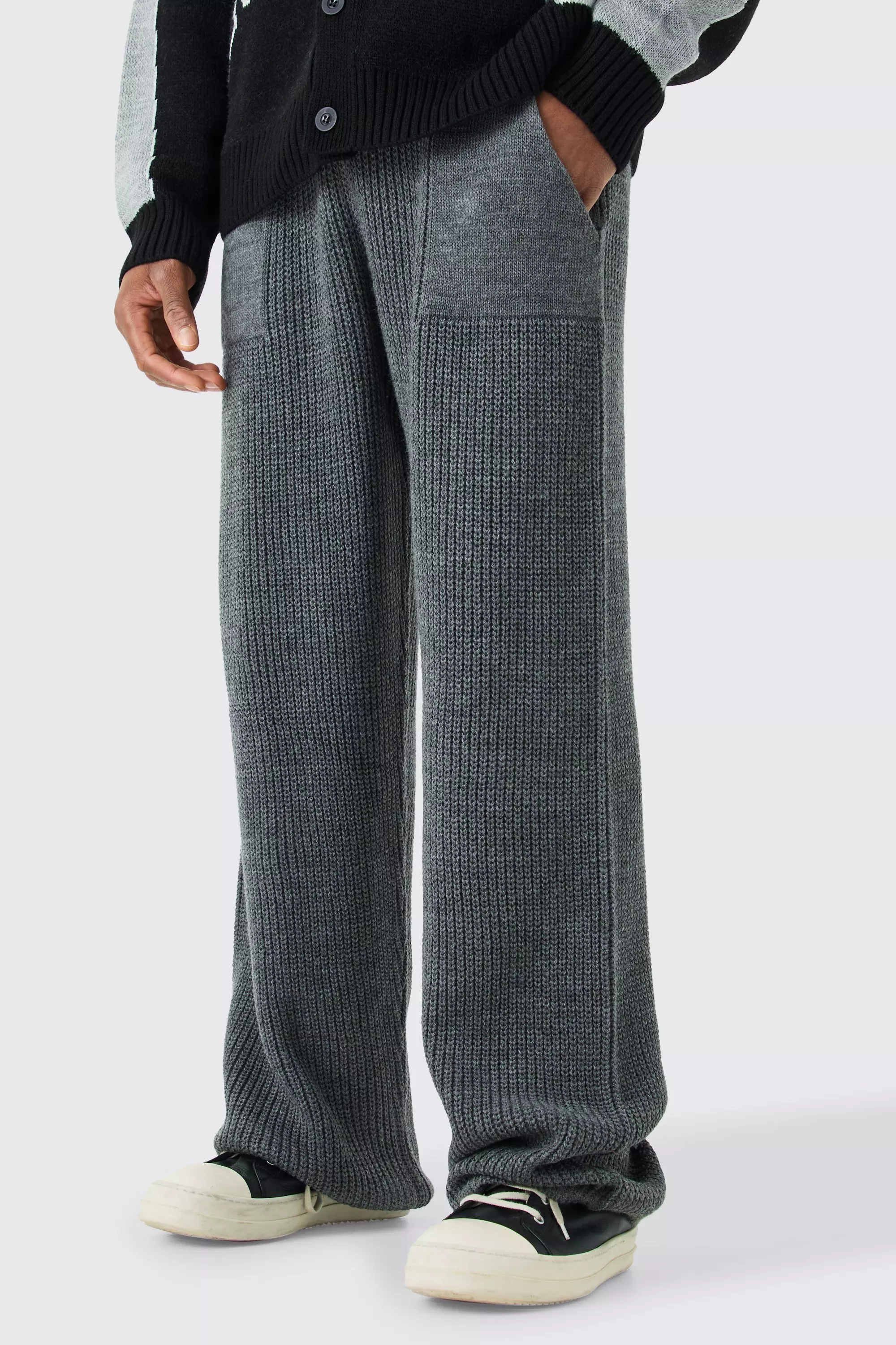 Charcoal Grey Relaxed Fit Ribbed Knitted Joggers