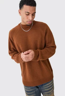 Oversized Raglan Knitted Woven Label Jumper Rust
