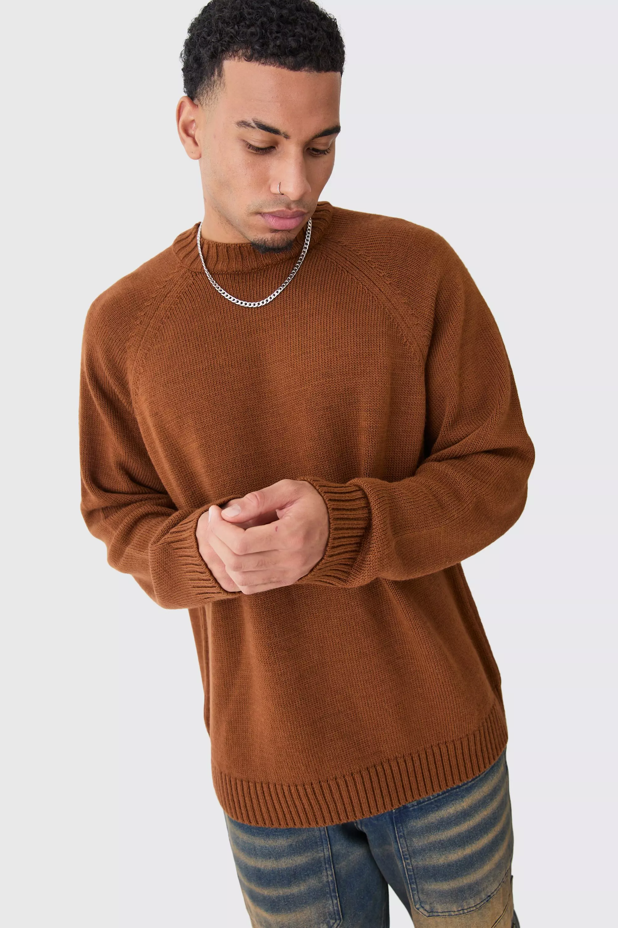 Rust Orange Oversized Raglan Knitted Woven Label Jumper
