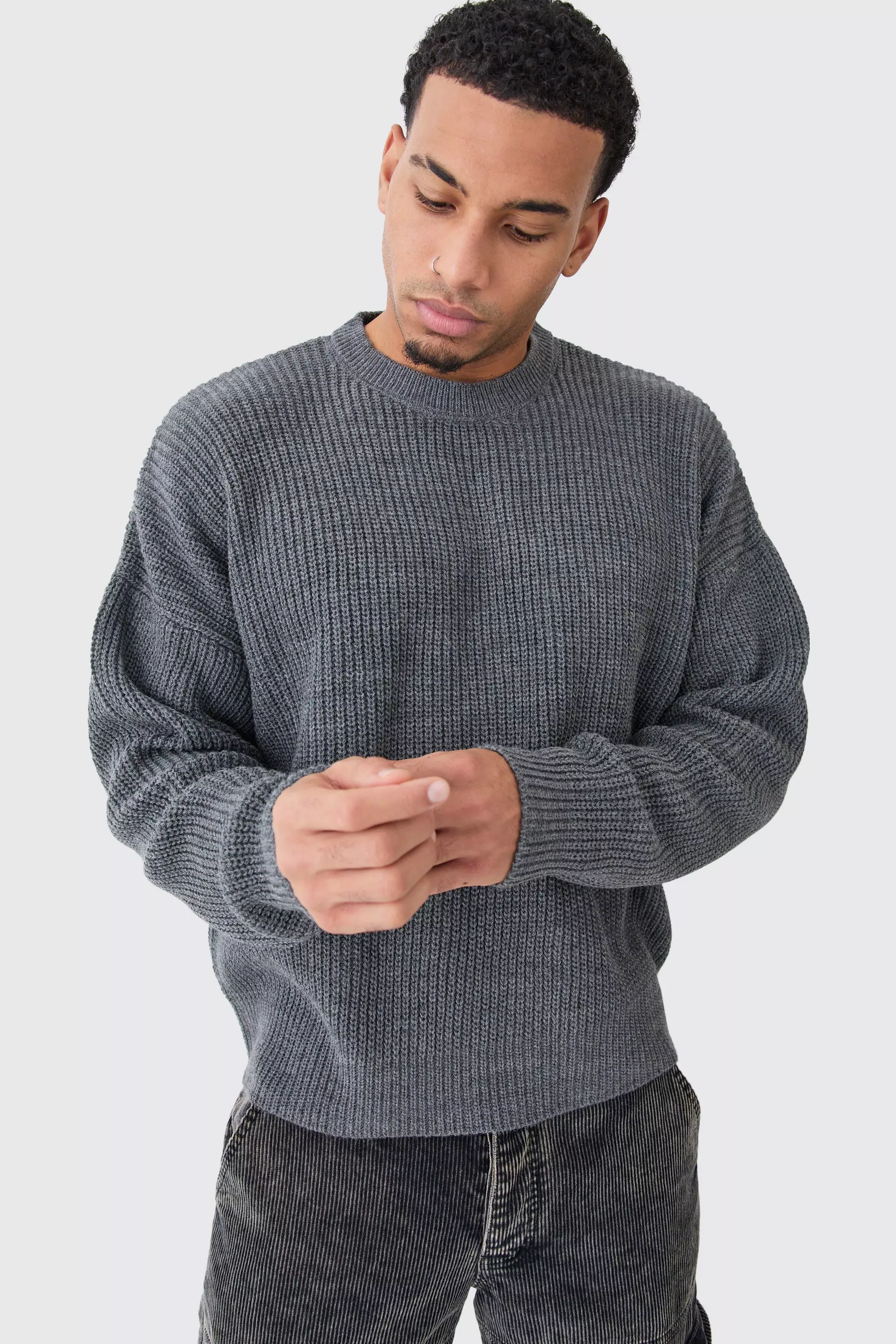 Crew neck ribbed sweater best sale