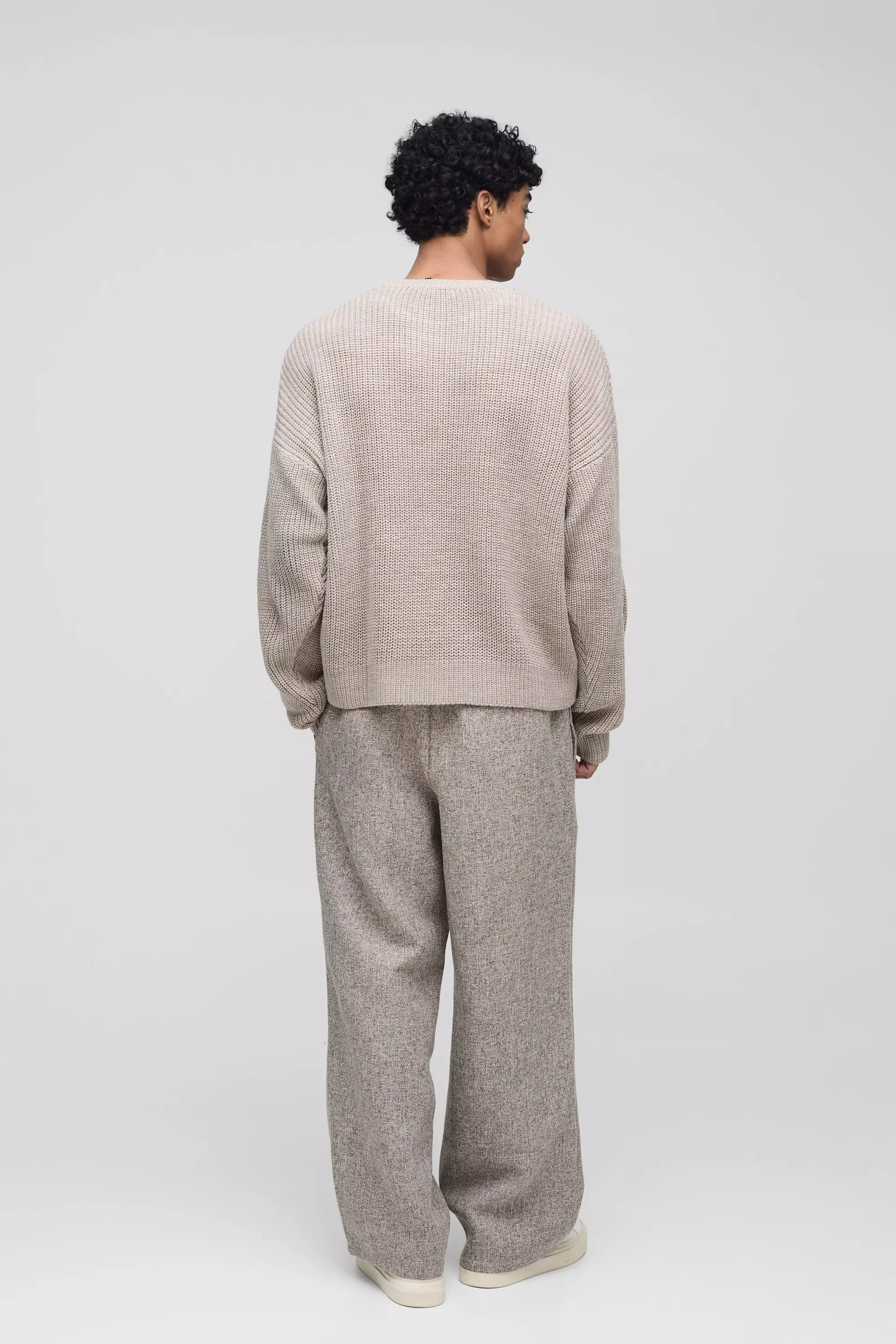 Stone Boxy Crew Neck Ribbed Knitted Jumper alternative image