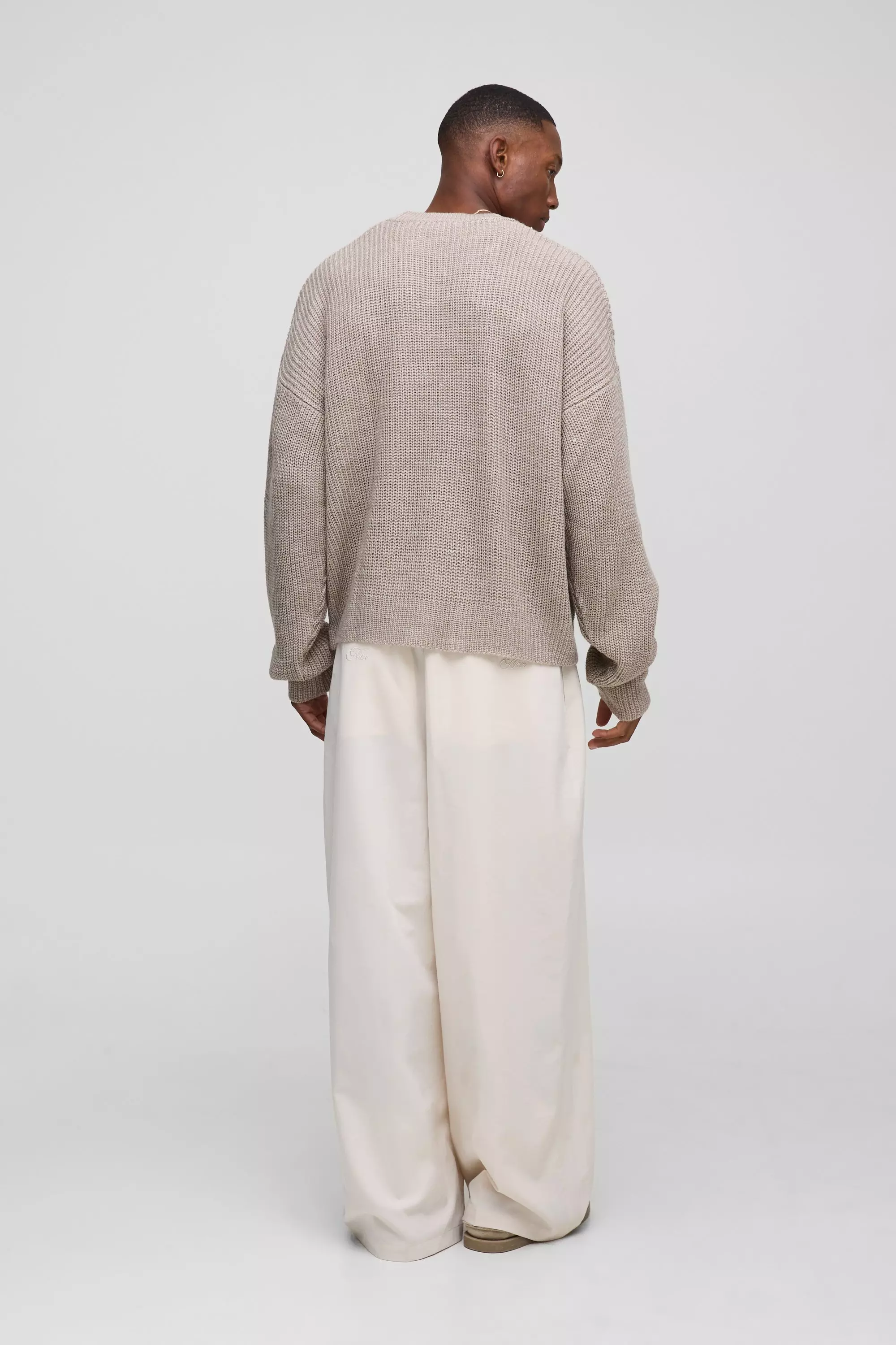 Boxy Crew Neck Ribbed Knitted Sweater | boohooMAN USA