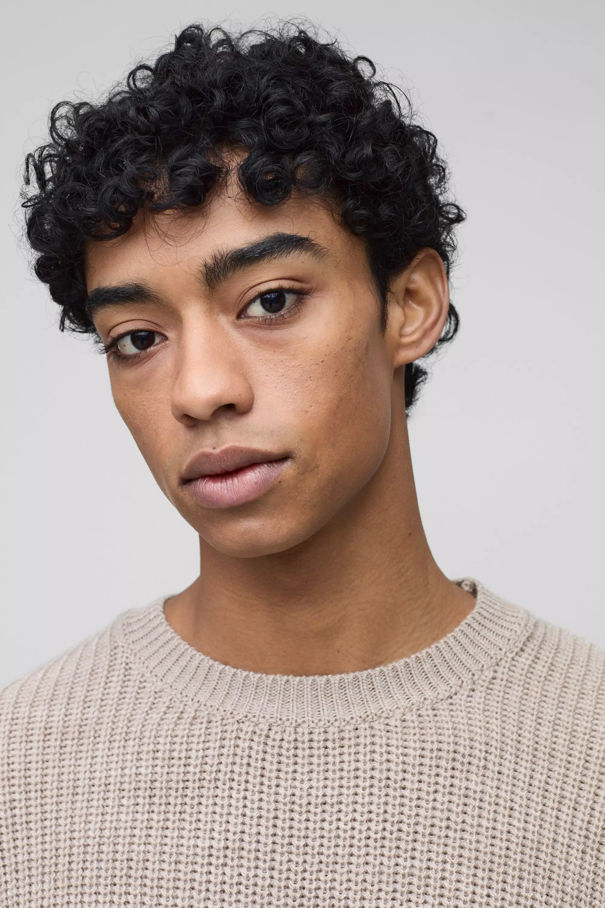 Stone Boxy Crew Neck Ribbed Knitted Jumper alternative image