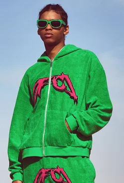 Green Oversized Boxy Ofcl Towelling Hoodie