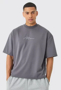 Oversized Boxy Premium Super Heavyweight Embroidered T-shirt Charcoal