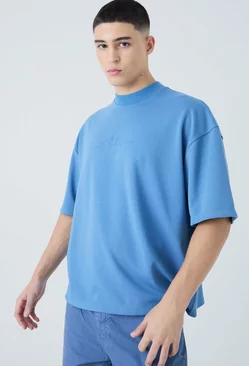 Blue Oversized Boxy Premium Super Heavyweight Embroidered T-shirt