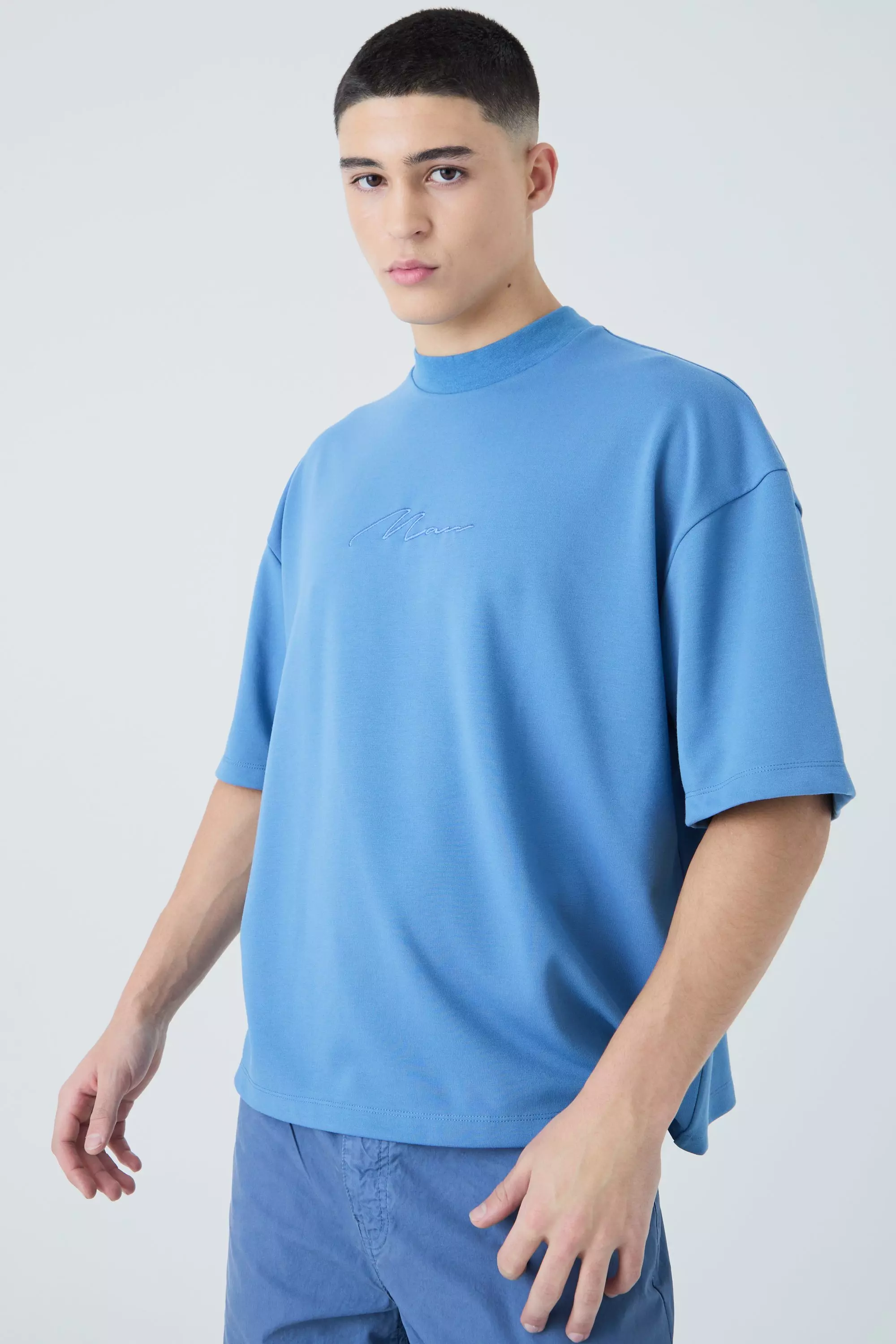 Oversized Boxy Premium Super Heavyweight Embroidered T-shirt slate blue