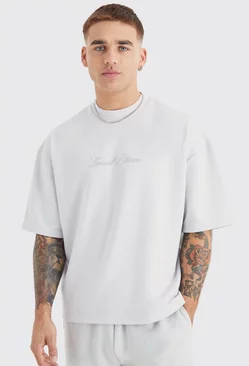 Grey Oversized Boxy Premium Super Heavyweight Embroidered T-shirt