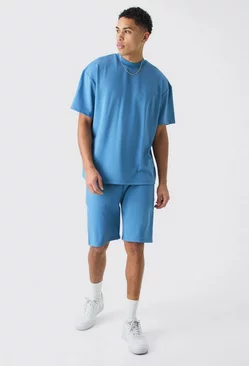 Oversized Premium Super Heavyweight T-shirt & Shorts slate blue