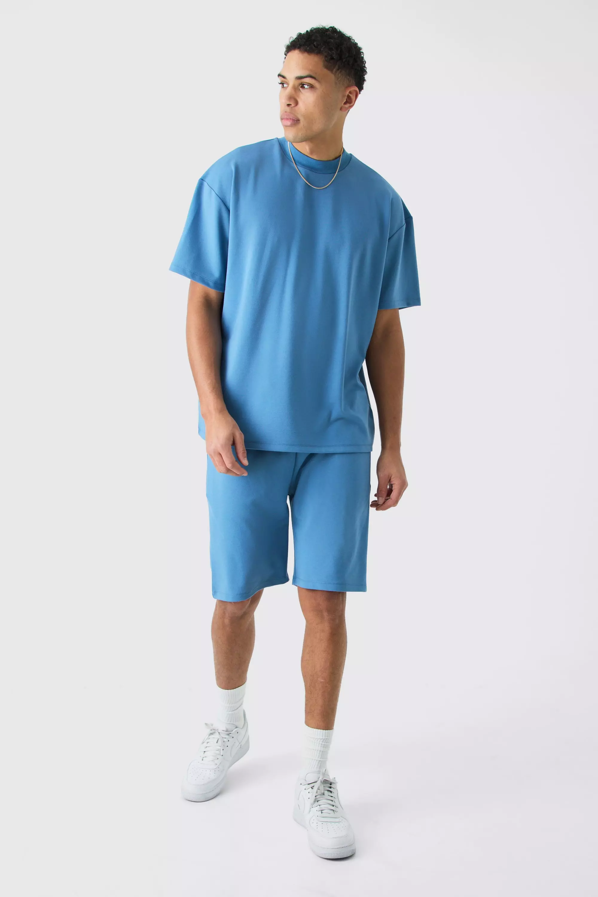 Blue Oversized Premium Super Heavyweight T-shirt & Shorts