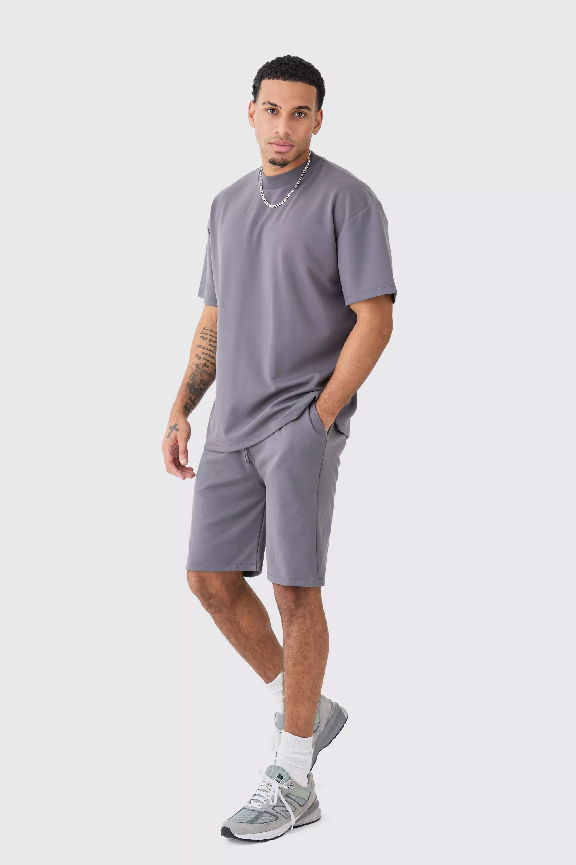 Charcoal Grey Oversized Premium Super Heavyweight T-shirt & Shorts