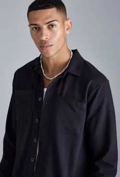 Black Jersey Utility Button Through Overshirt
