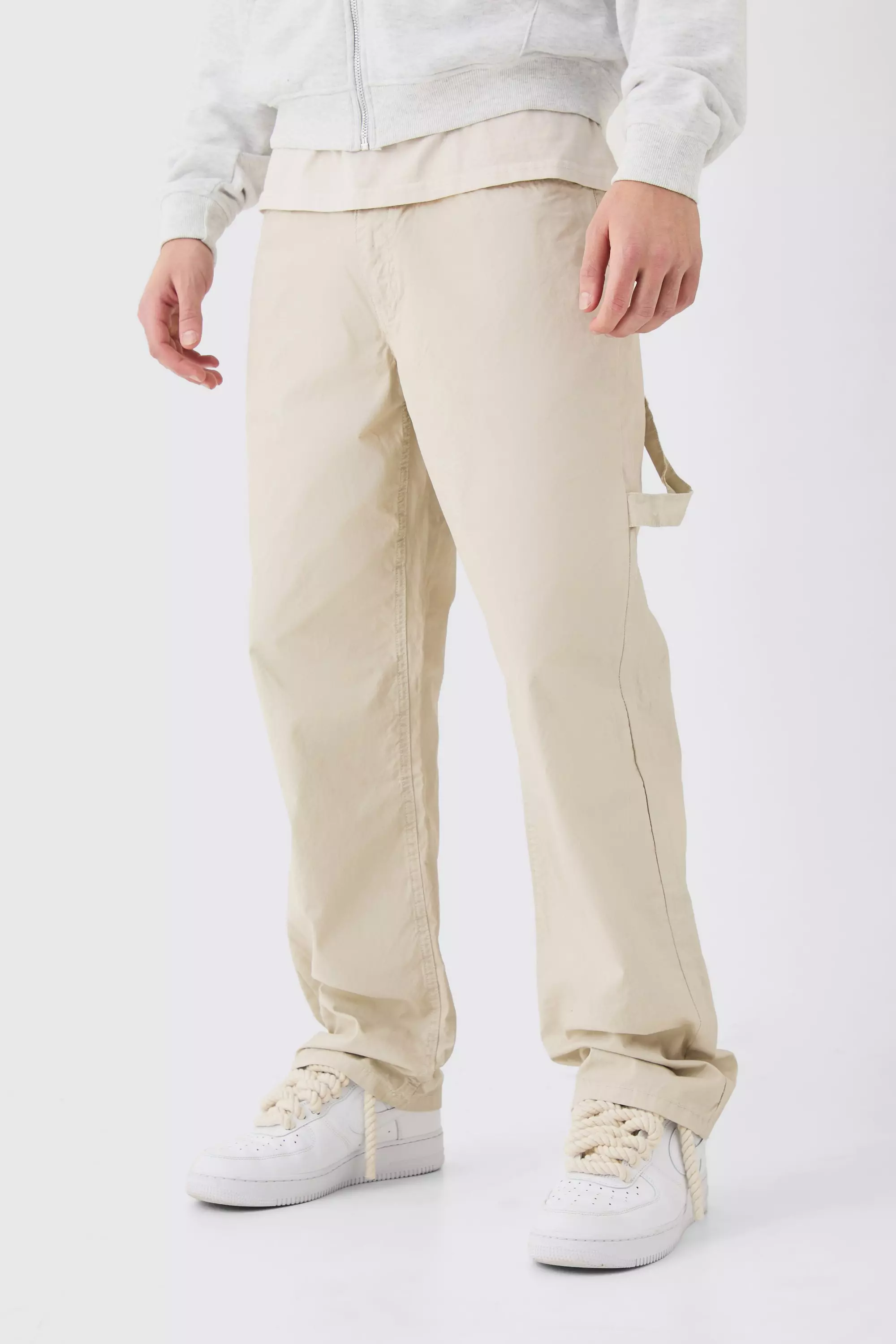 Fixed Waist Washed Relaxed Fit Carpenter Trouser Ecru