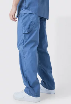 Fixed Waist Washed Relaxed Fit Carpenter Trouser slate blue