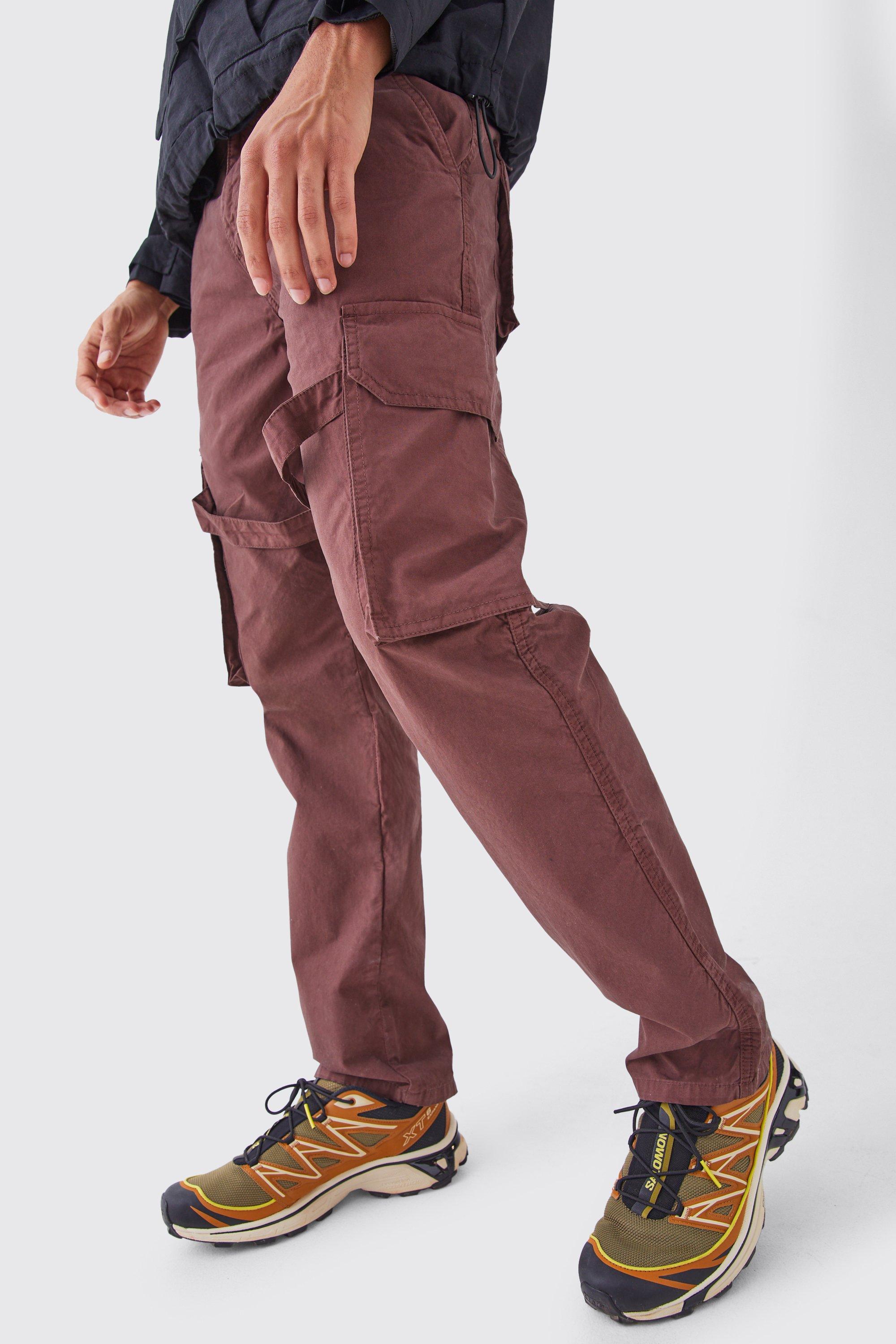 Chocolate Pintuck Detail Split Hem Woven Pants