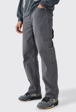 Fixed Waist Washed Relaxed Fit Carpenter Trouser Charcoal
