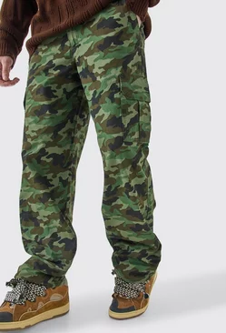 Tall Fixed Waist Relaxed Twill Camo Cargo Trouser Multi