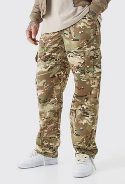 Tall Fixed Waist Relaxed Twill Camo Cargo Trouser Multi