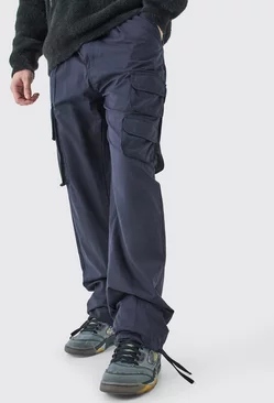 Black Tall Fixed Waist Relaxed Peached Pleat Cargo Trouser