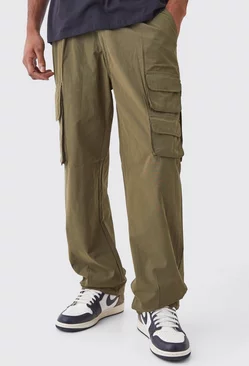Tall Fixed Waist Relaxed Peached Pleat Cargo Trouser Khaki