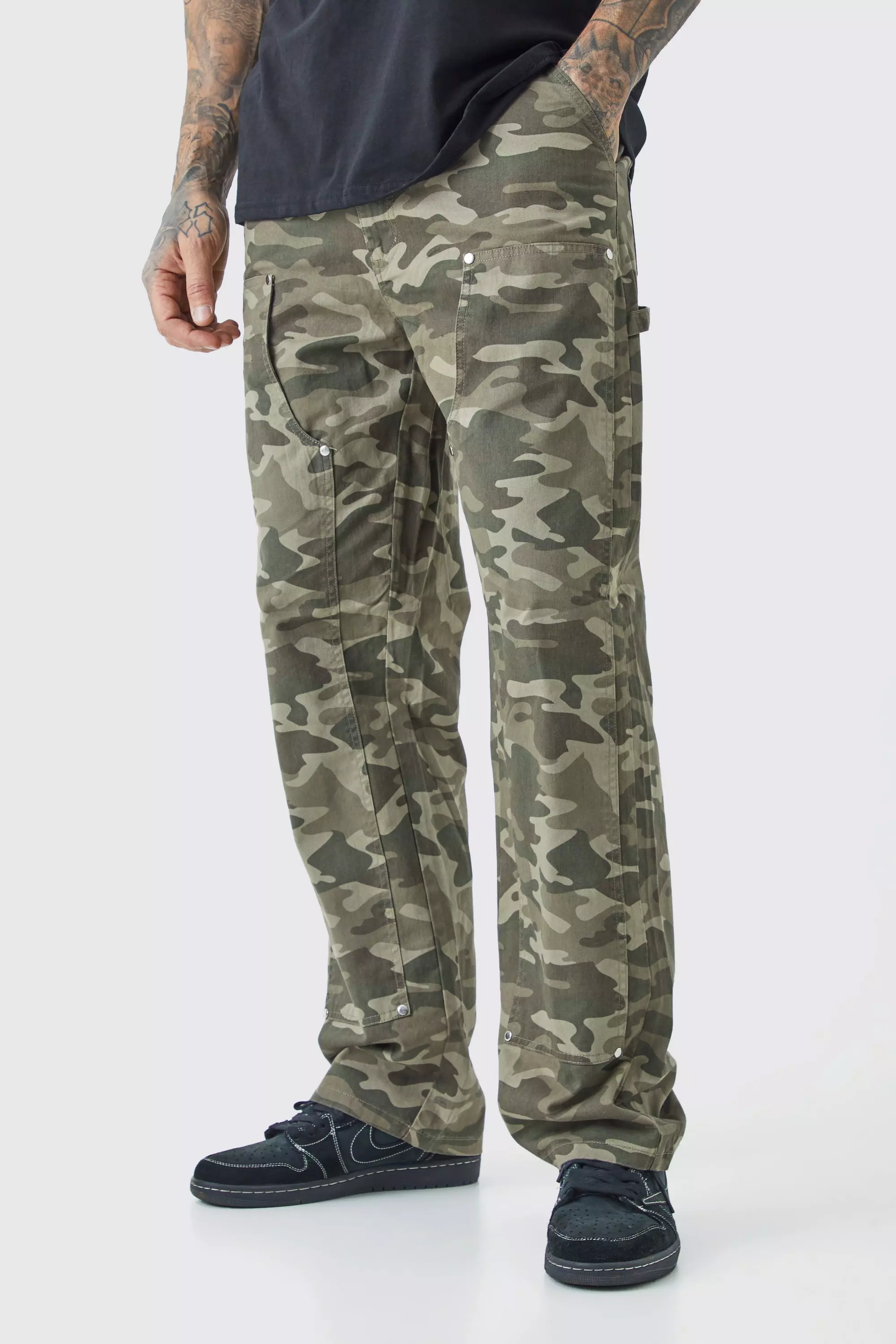 Tall Fixed Waist Relaxed Twill Camo Carpenter Pants Multi