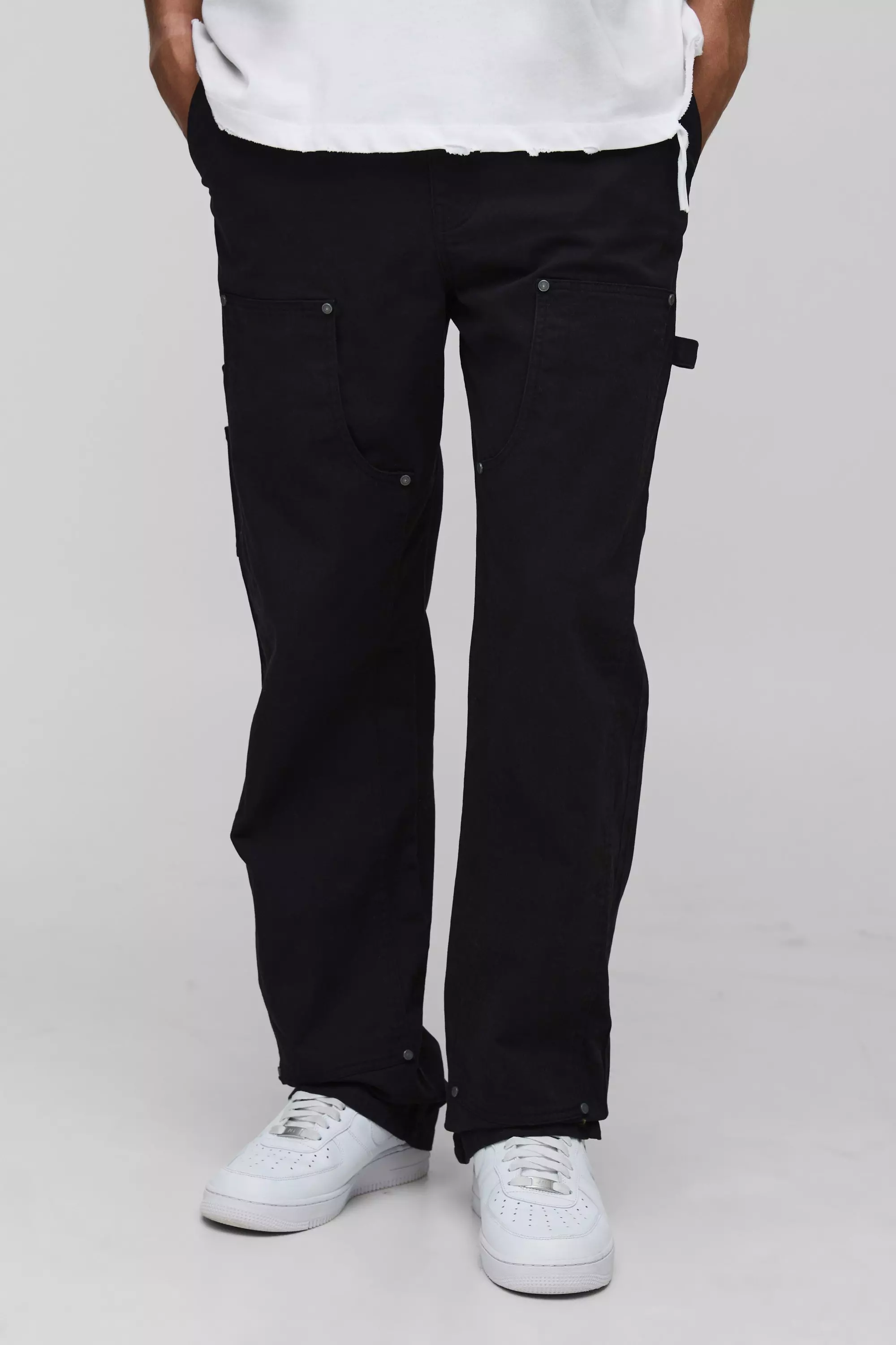 Tall Fixed Waist Relaxed Twill Carpenter Trouser | boohooMAN USA