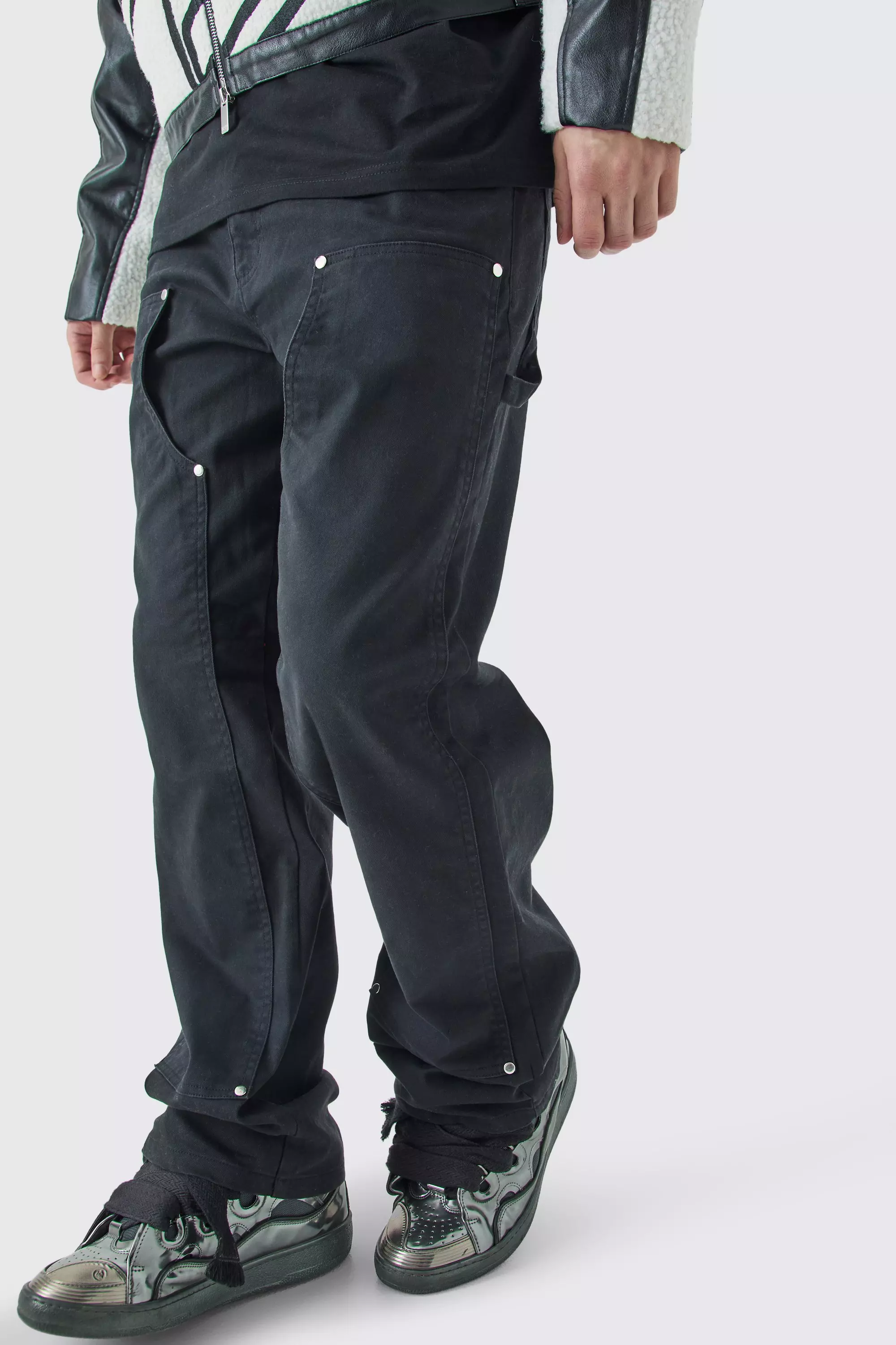 Tall Fixed Waist Relaxed Twill Carpenter Trouser | boohooMAN USA