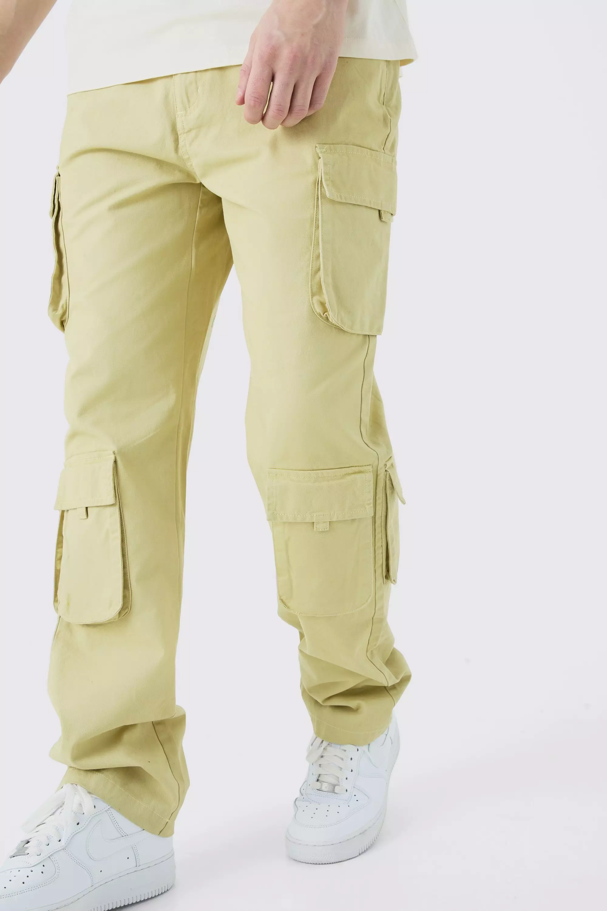 Tall Fixed Waist Wide Leg Twill Cargo Pants Sage