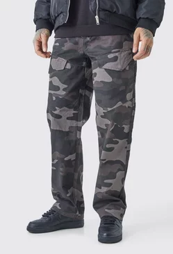 Tall Fixed Waist Relaxed Asymetric Camo Cargo Twill Trouser Multi