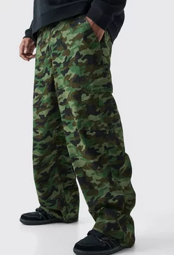 Plus Fixed Waist Relaxed Twill Camo Cargo Trouser Multi
