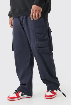 Black Plus Fixed Waist Relaxed Peached Pleat Cargo Trouser