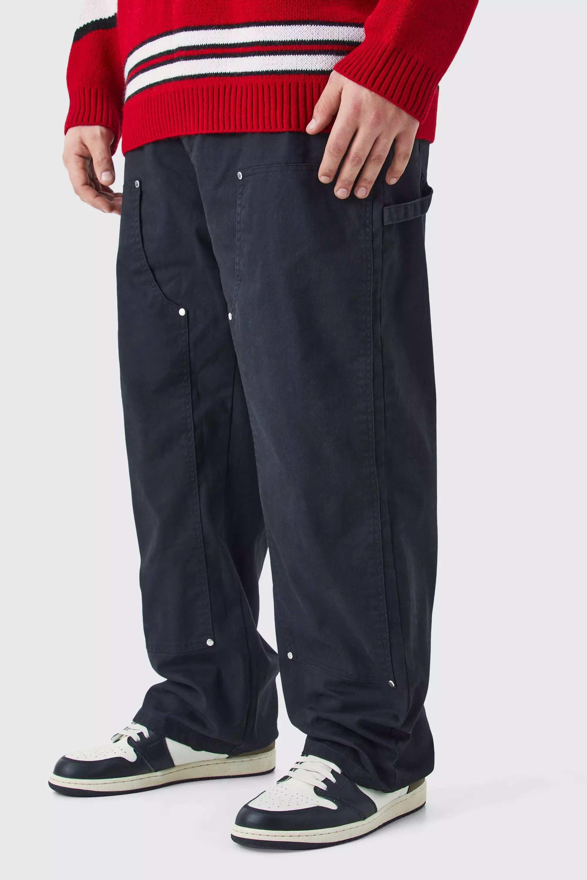 Plus Fixed Waist Relaxed Twill Carpenter Trouser Black