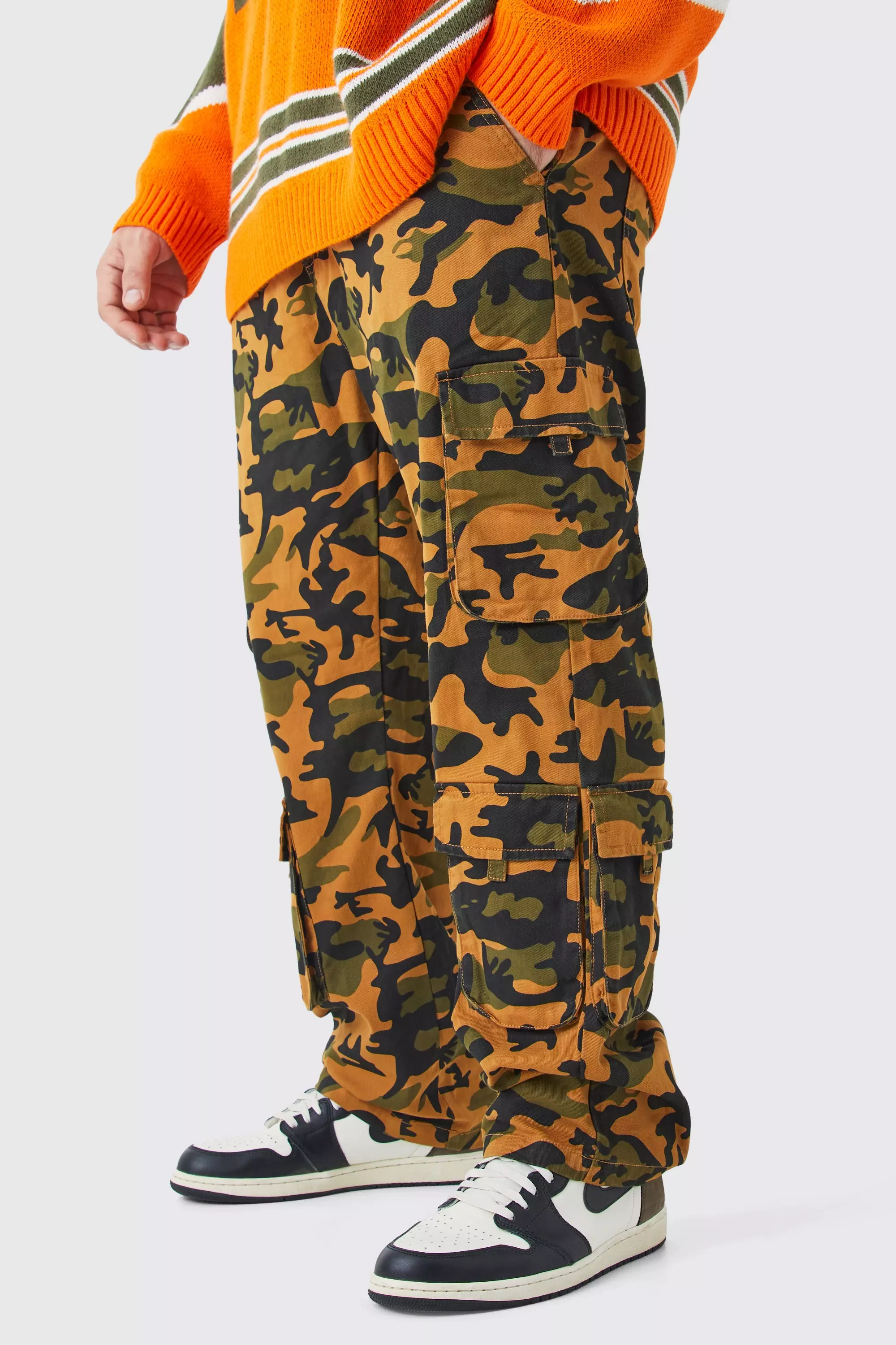 Plus Fixed Waist Straight Leg Twill Camo Cargo Trouser Multi