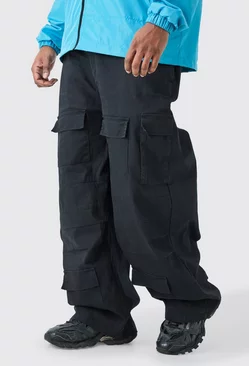 Black Plus Fixed Waist Wide Leg Twill Cargo Trouser