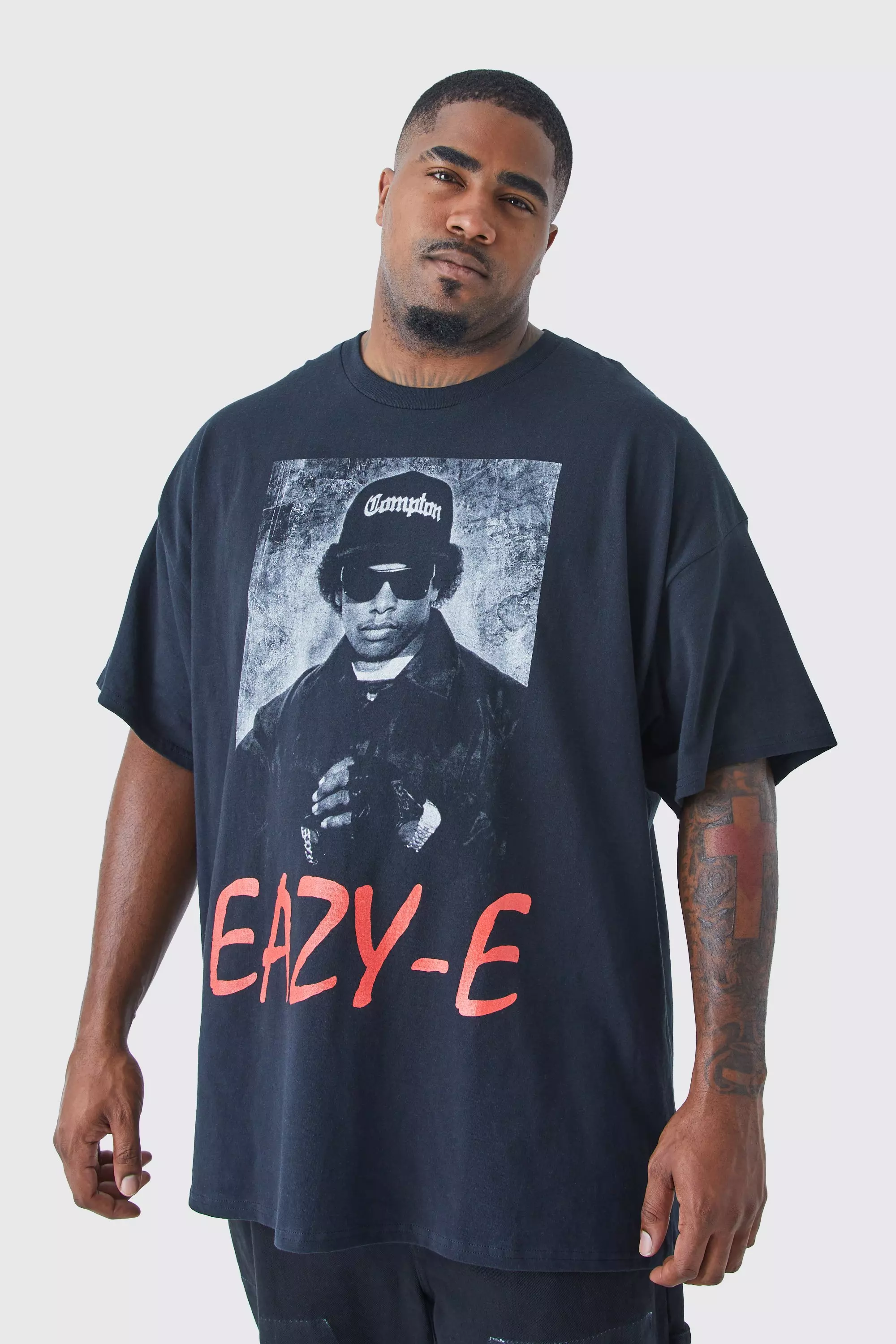 Plus Size Eazy E Chest Print License T-shirt Black