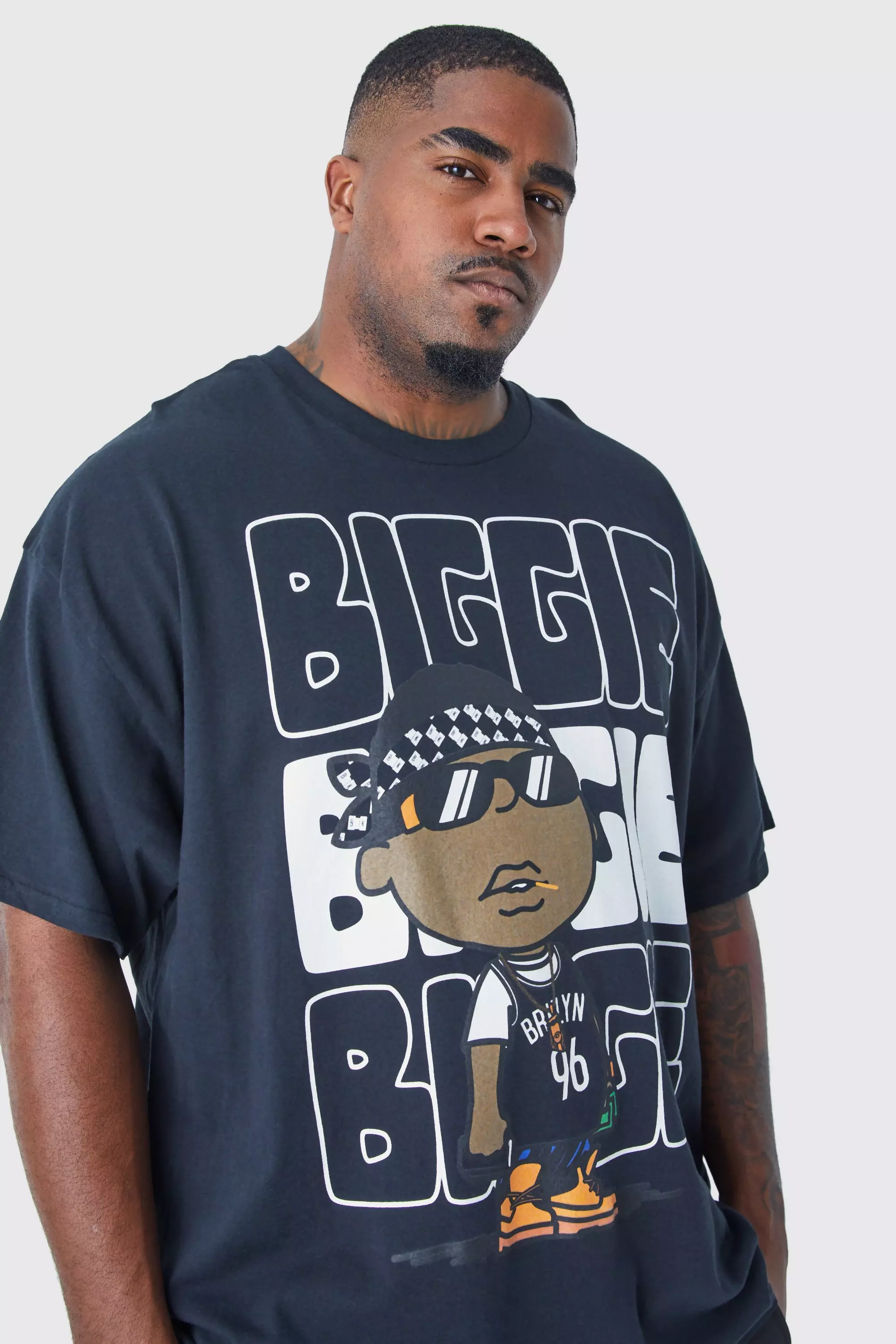 Plus Size Notorious Big Chest Print License T-shirt Black