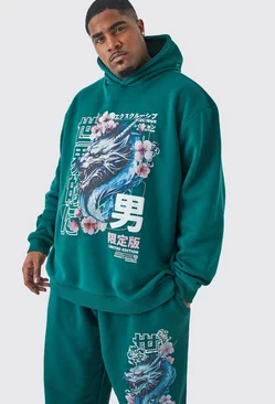 Green Plus Oversized Hooded Blossom Dragon Gusset Tracksuit