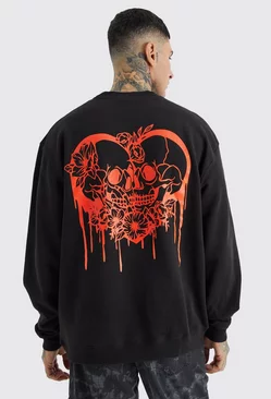 Tall Oversized Skull Heart Graphic Extended Neck Sweatshirt Black