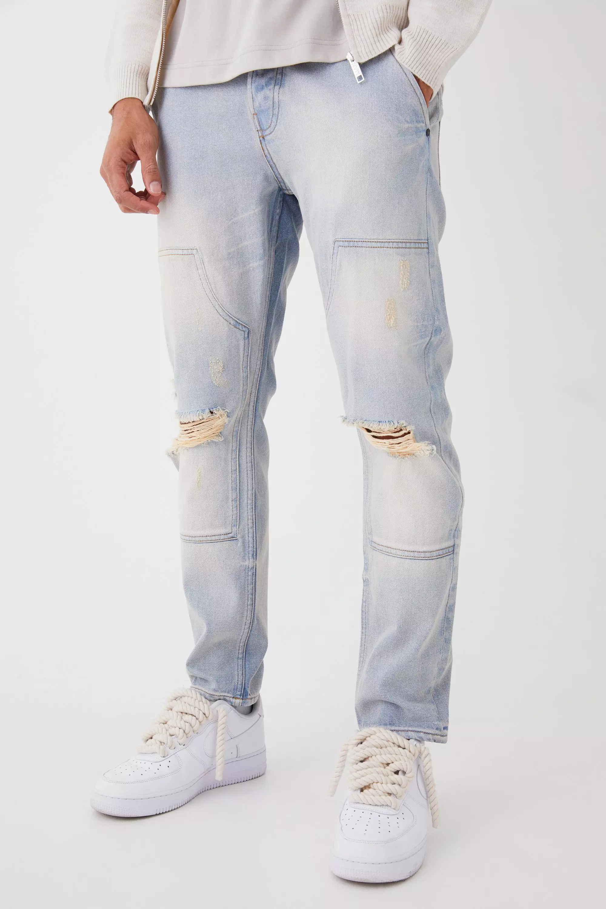 Slim Rigid Carpenter Ripped Jeans Antique blue
