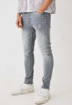Grey Skinny Stretch Paint Splatter Ripped Jeans